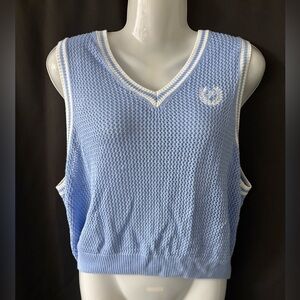 VICTORIAS SECRET “PINK” CAMBRIDGE KNIT CROPPED BLUE VEST SIZE L
